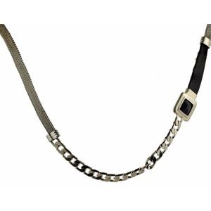 HAGAR SATAT Dark Gray Crystal Square Black Leather Silver Chain Mix Necklace NWT